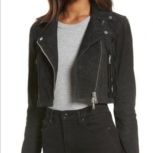 All Saints Elora Fringe Crop Leather Biker Jacket